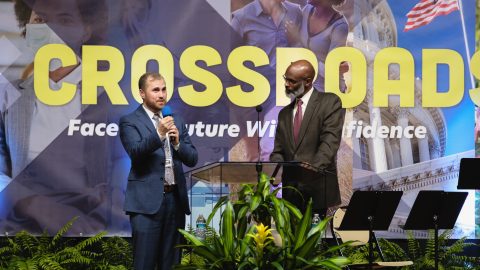Pastor Phil Mills (left) with Alex Fitzpatrick on opening night.